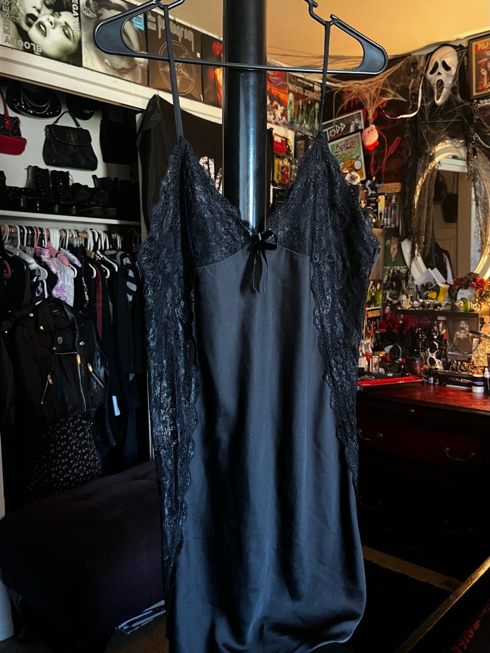 Black Lace Silk Slip Dress - Women's Intimates